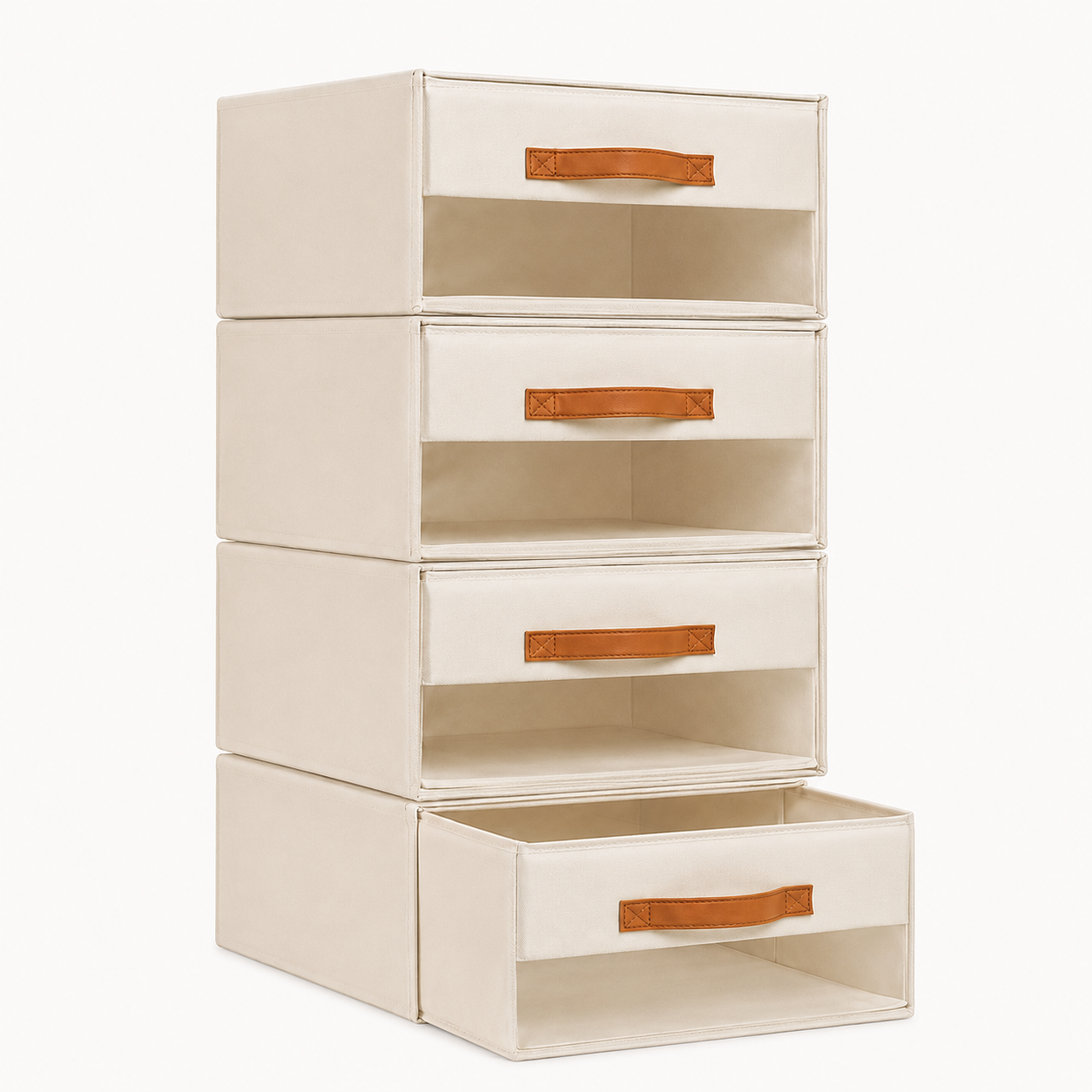 Foldable Fabric Clothing Storage Drawer with Front Pull Handle, Beige