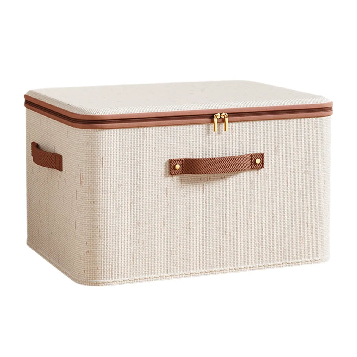 56L Fabric Clothing Storage Box with Zippered Lid and Carry Handles, Beige and Brown