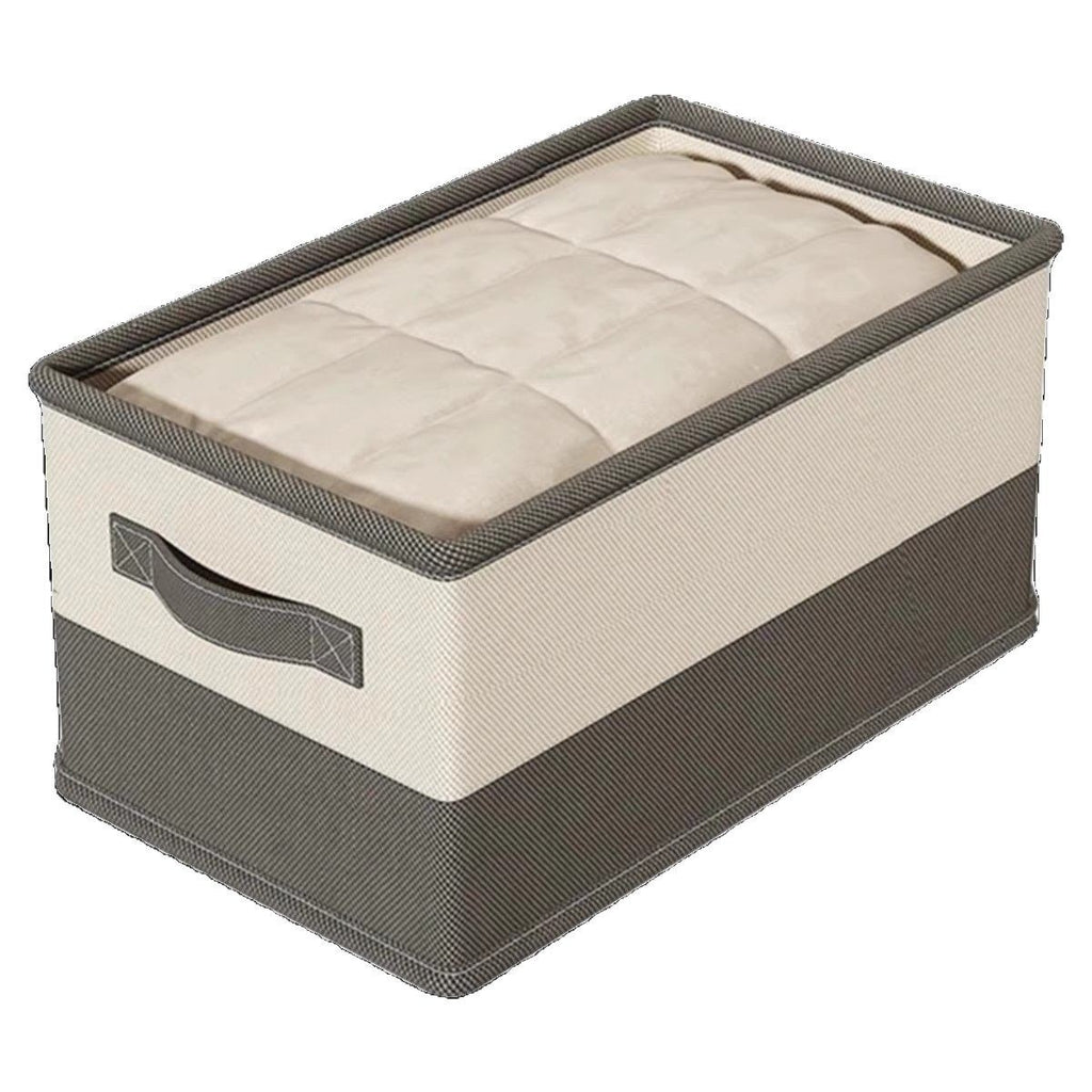 Beige and Gray Foldable Clothes Storage Organizer with Reinforced Handle for Closet and Shelf