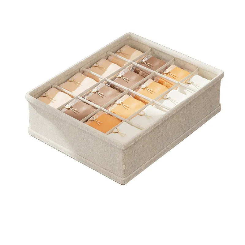 16-Compartment Foldable Bra and Underwear Drawer Organizer, Beige
