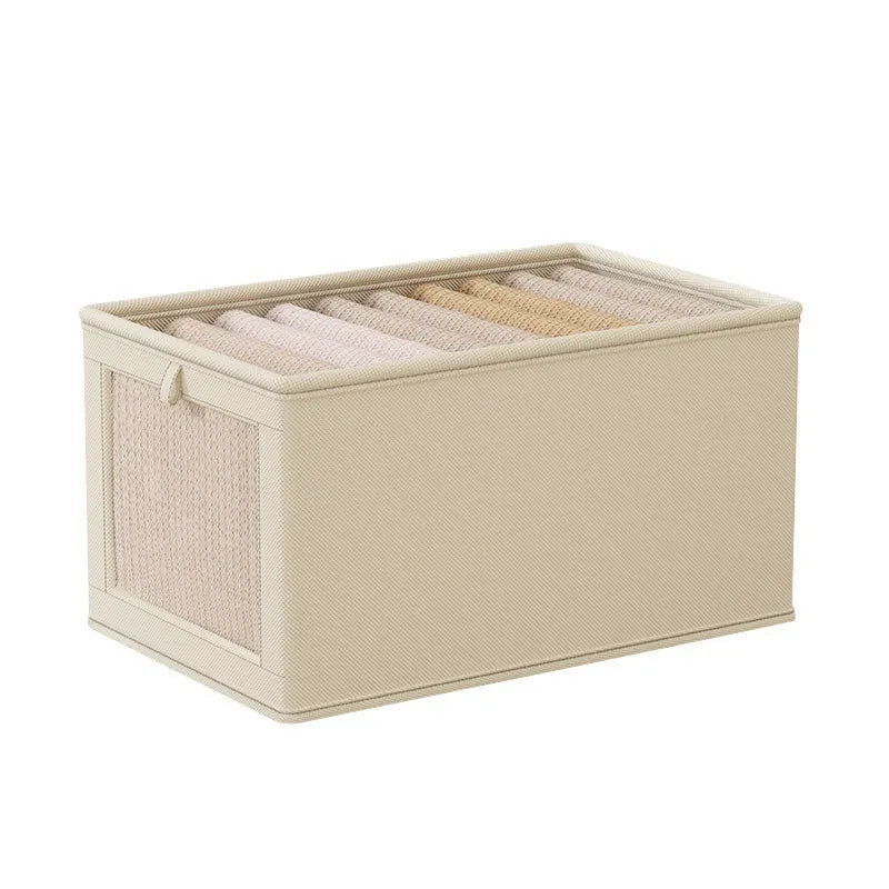 Beige Foldable Oxford Fabric Clothing Storage Box with Clear Lid and Front Handle
