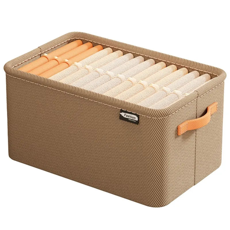 Foldable Non-Woven Fabric Clothing Storage Bin with Carry Handle, Brown