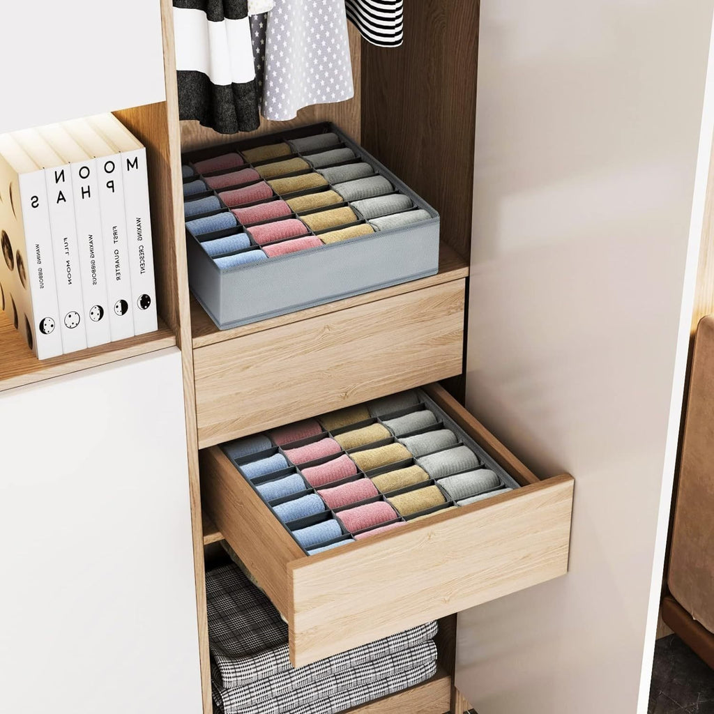 Beige 3-Piece Fabric Drawer Organizer Set with 64 Divided Compartments for Underwear, Socks and Accessories