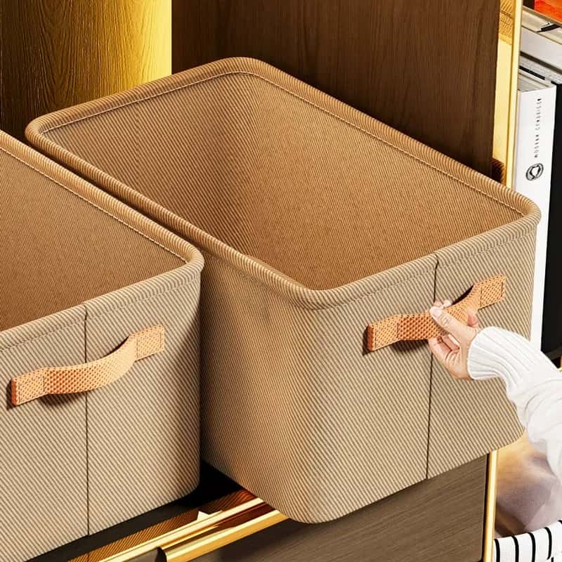 Foldable Non-Woven Fabric Clothing Storage Bin with Carry Handle, Brown