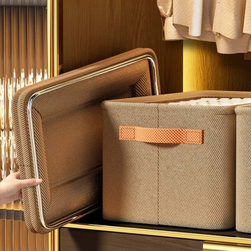 Foldable Non-Woven Fabric Clothing Storage Bin with Carry Handle, Brown